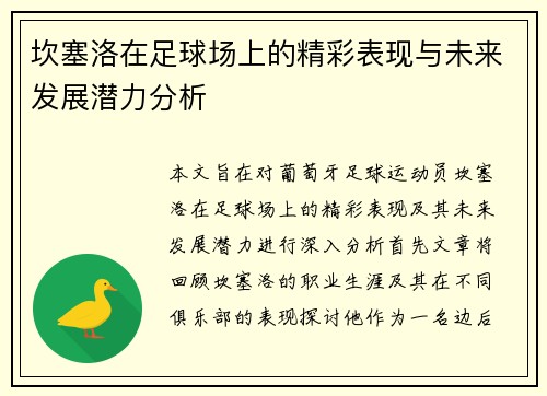 坎塞洛在足球场上的精彩表现与未来发展潜力分析